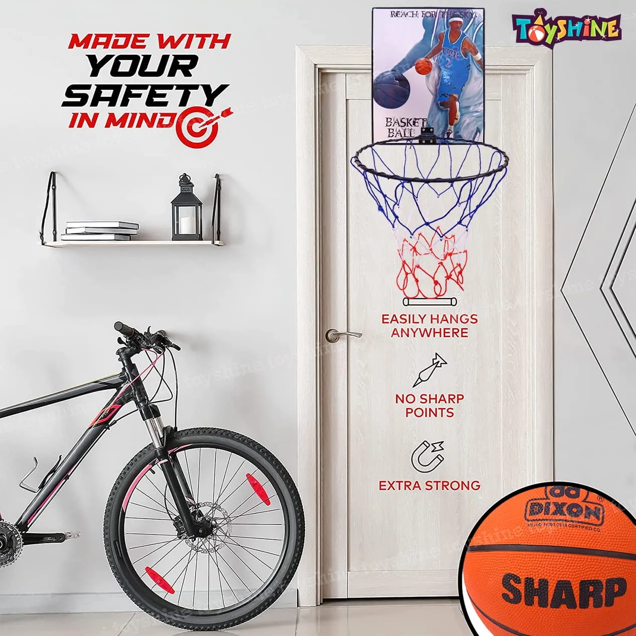 Toyshine Indoor Door and Wall Mountable Basketball Hoop Set with 7 No Basketball , Assorted Design (SSTP)