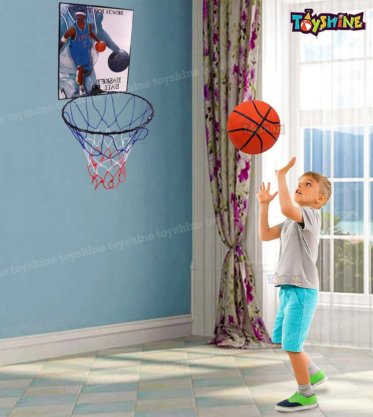 Toyshine Indoor Door and Wall Mountable Basketball Hoop Set with 7 No Basketball , Assorted Design (SSTP)