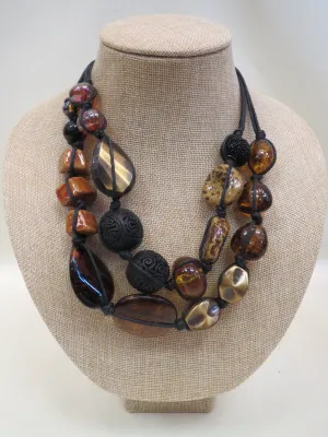Treska | Leopard Tribal 2 Layer Necklace on Leather Cords