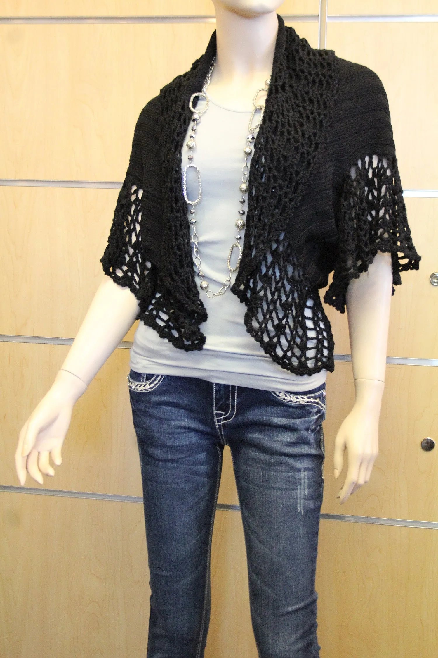 Umgee | Black Crochet Short Sleeve Sweater
