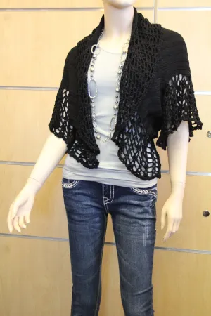Umgee | Black Crochet Short Sleeve Sweater