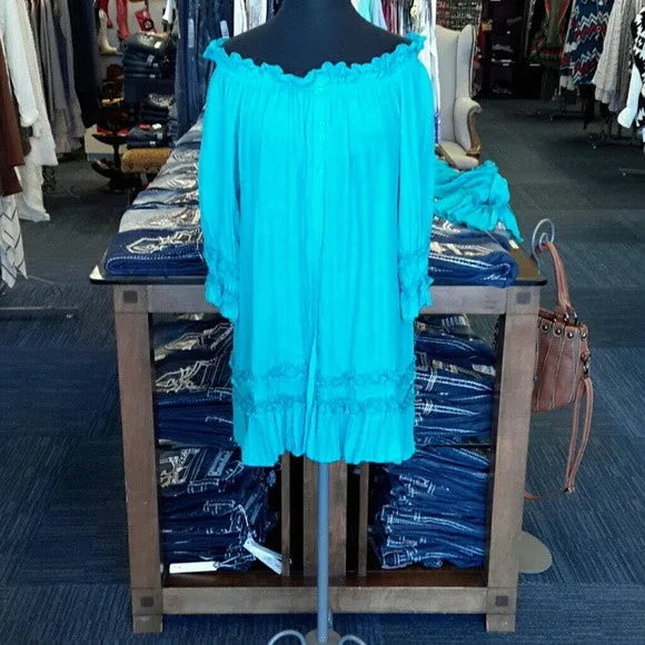Urban Mango | Turquoise with Ruffle Trimming Blouse