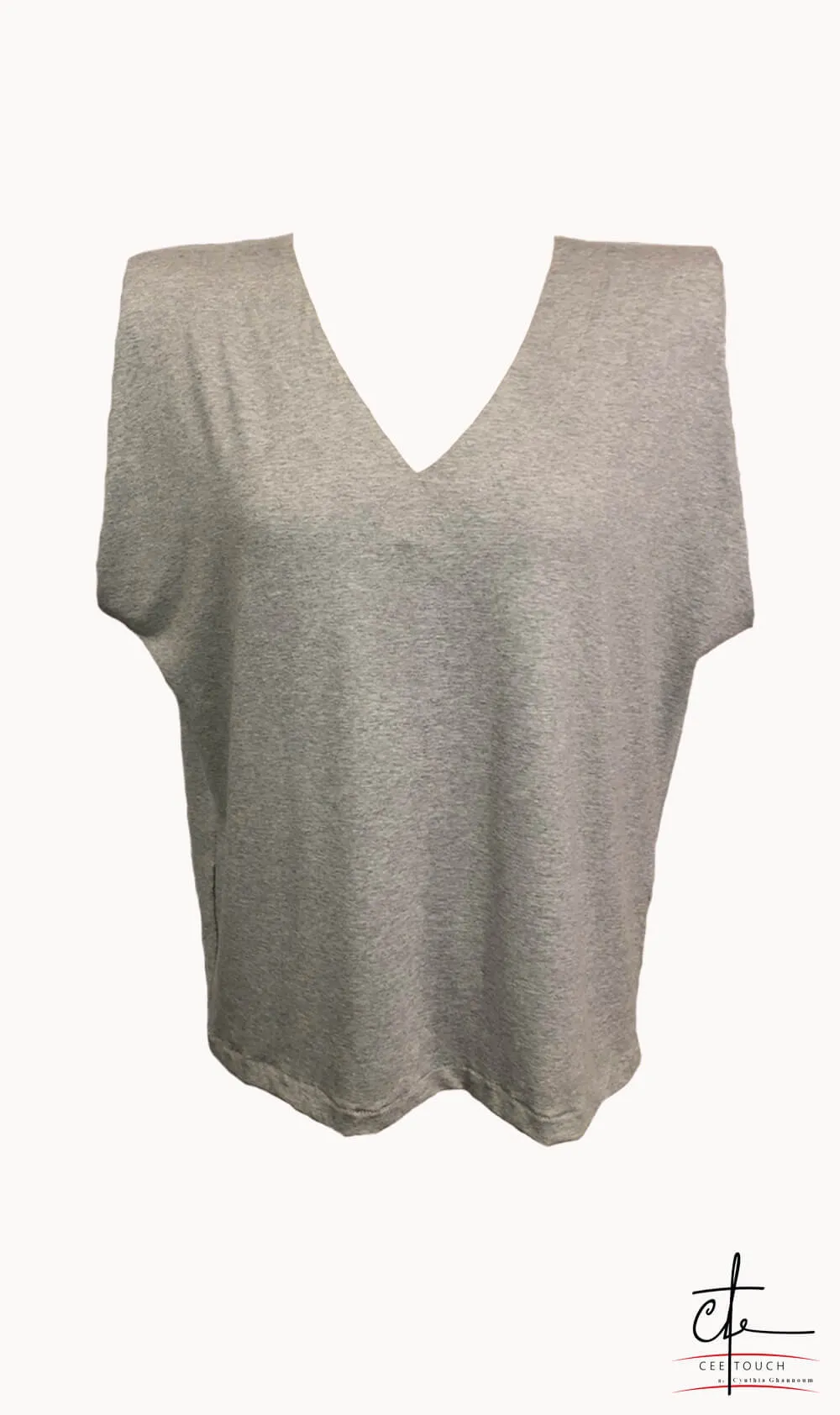 V Neck Padded Shoulder Sleeveless T-Shirt