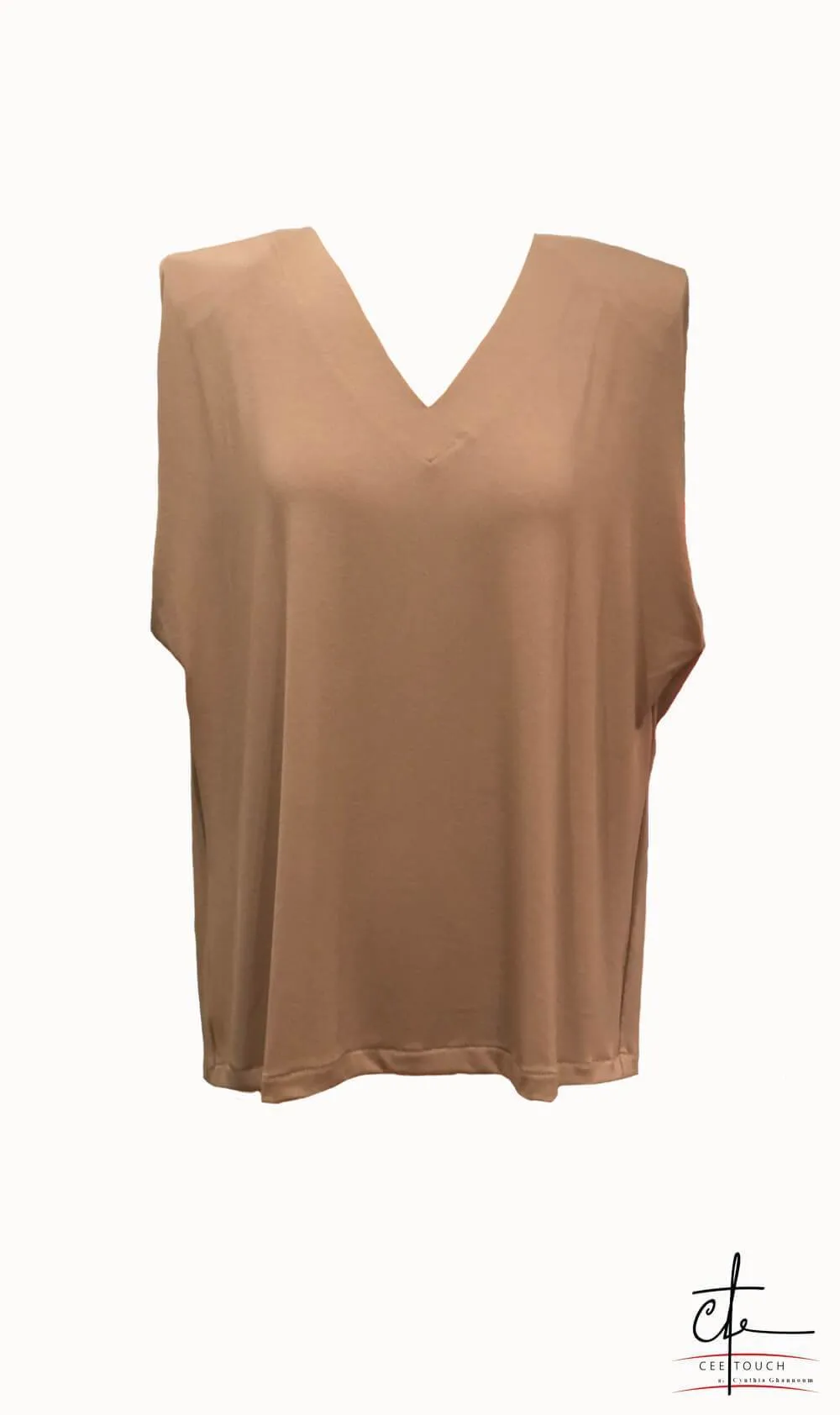 V Neck Padded Shoulder Sleeveless T-Shirt