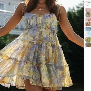 Vacation Style Printing Slip Dress