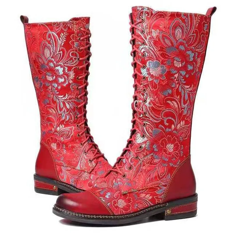 Vintage Style Pretty Fashion PU Zipper Printed Boots For Women