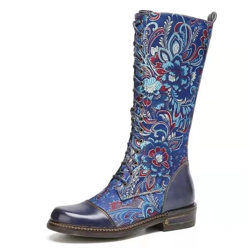 Vintage Style Pretty Fashion PU Zipper Printed Boots For Women