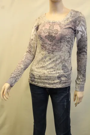 Vocal | Embellished Long Sleeve with Fleur De Lis Top