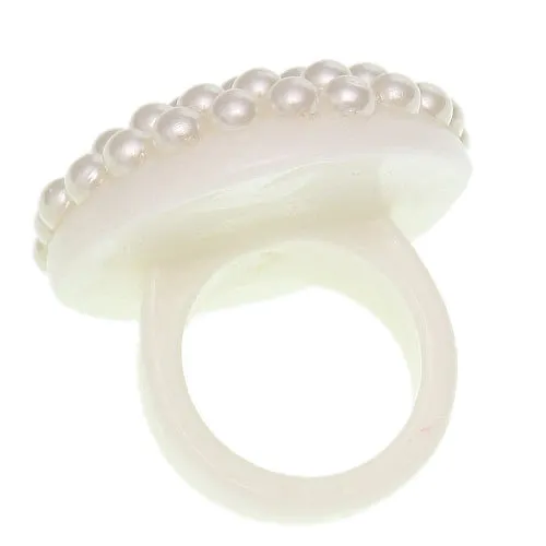 White Large Beaded Fashion Ring