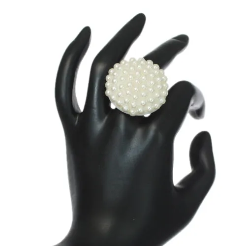 White Large Beaded Fashion Ring