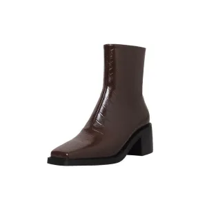 Women cowhide full leather embossed stone pattern boots