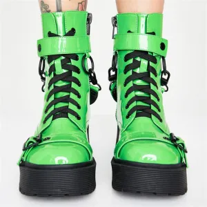 Women Fashion Ankle Boots For Women Night Club Platform Buckle Cross-Tied Shoes Woman High Heels Fluorescent Green Boot