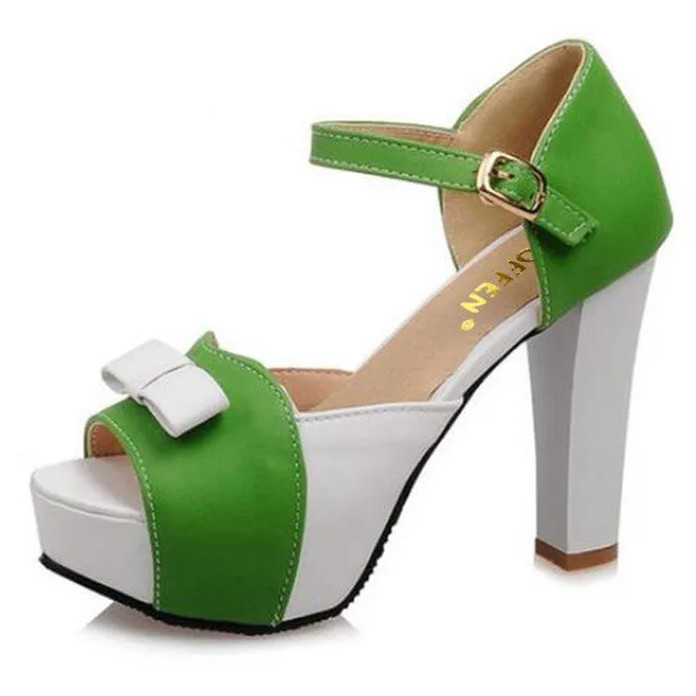 Women High Heel Sandals Fashion Bowtie Open Toe Platform Shoes Wmoan Thick Heeled Ladies Footwear Size 34-43