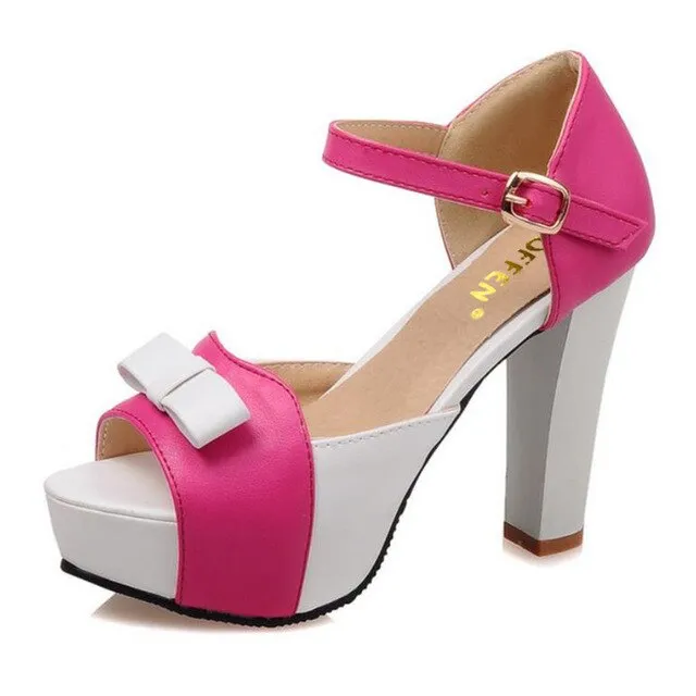 Women High Heel Sandals Fashion Bowtie Open Toe Platform Shoes Wmoan Thick Heeled Ladies Footwear Size 34-43