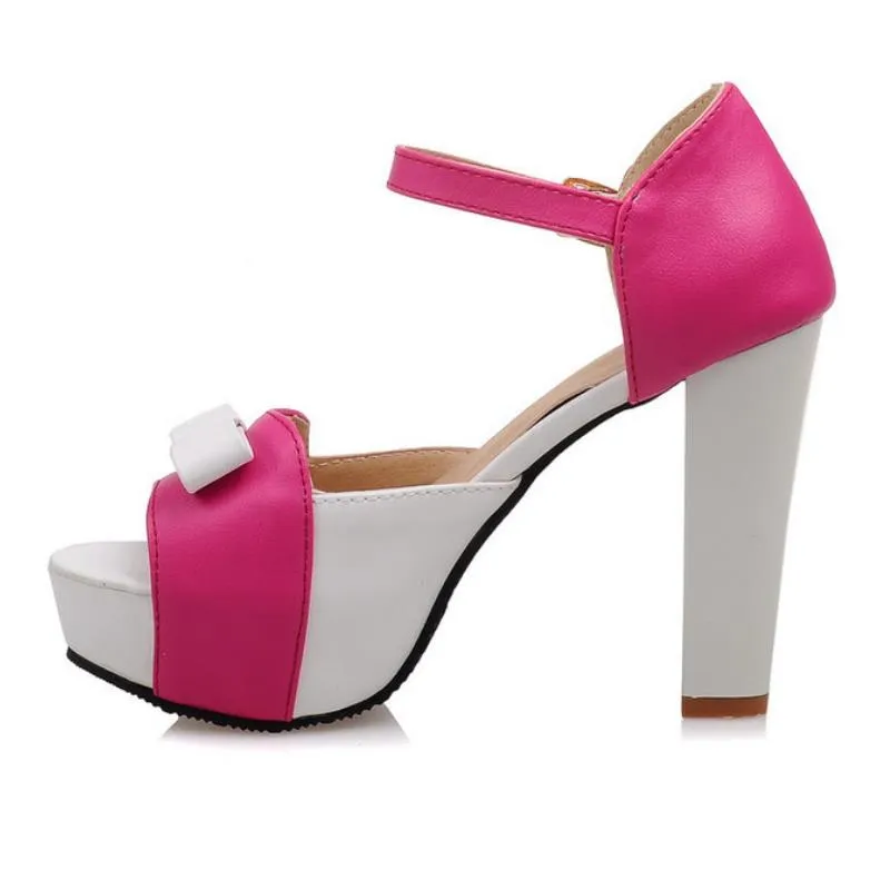 Women High Heel Sandals Fashion Bowtie Open Toe Platform Shoes Wmoan Thick Heeled Ladies Footwear Size 34-43