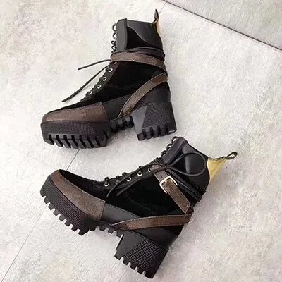 Women High Heels Round Toe Martin Boots
