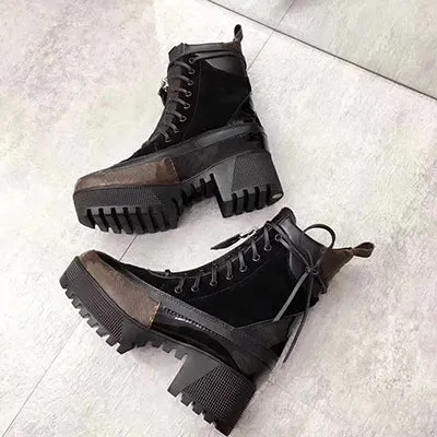 Women High Heels Round Toe Martin Boots