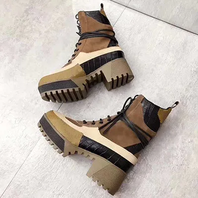 Women High Heels Round Toe Martin Boots