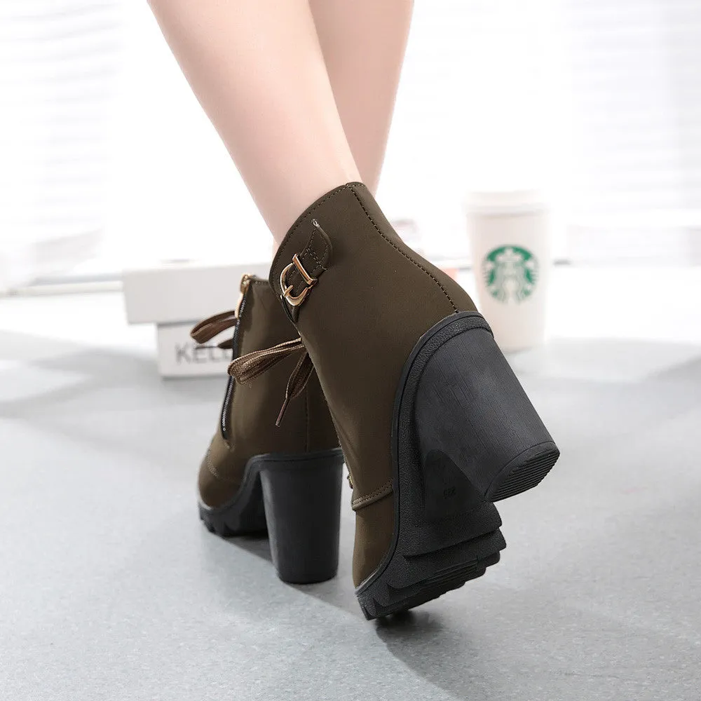 Womens Fashion High Heel Lace Up Ankle Boots