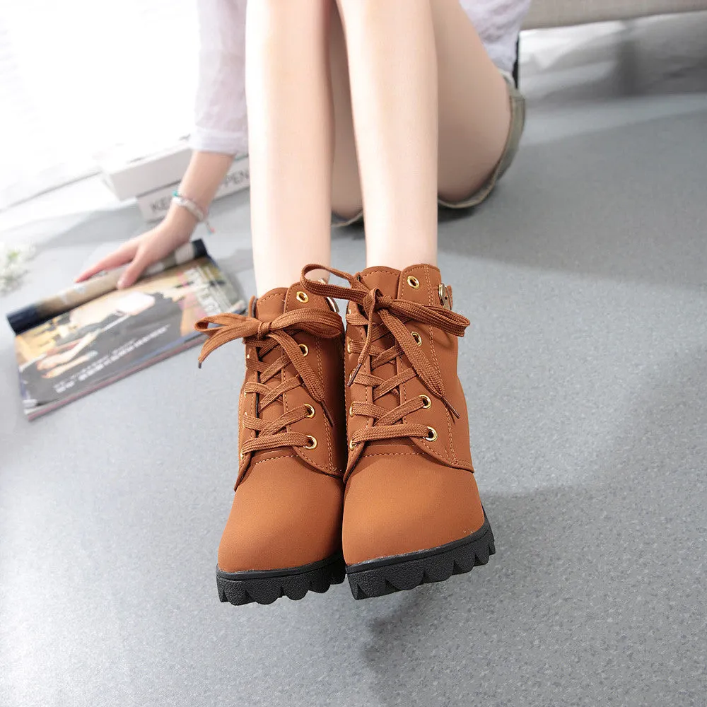 Womens Fashion High Heel Lace Up Ankle Boots