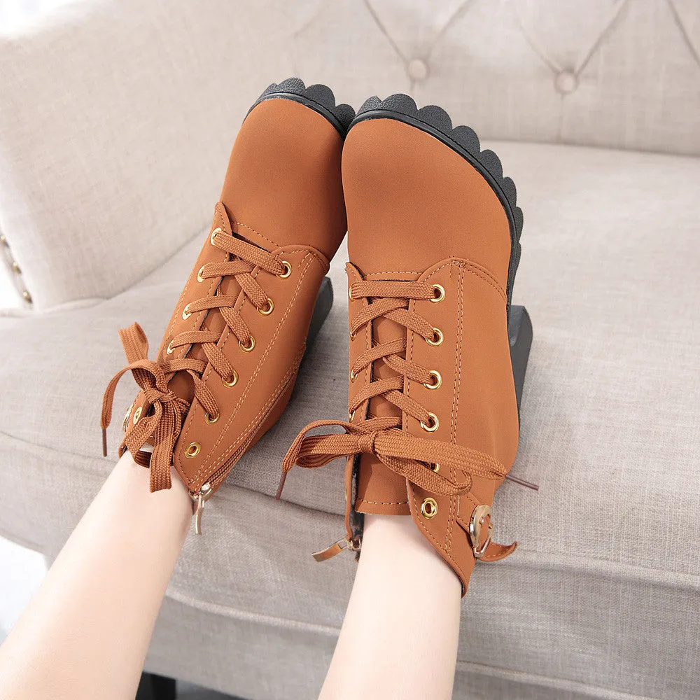 Womens Fashion High Heel Lace Up Ankle Boots