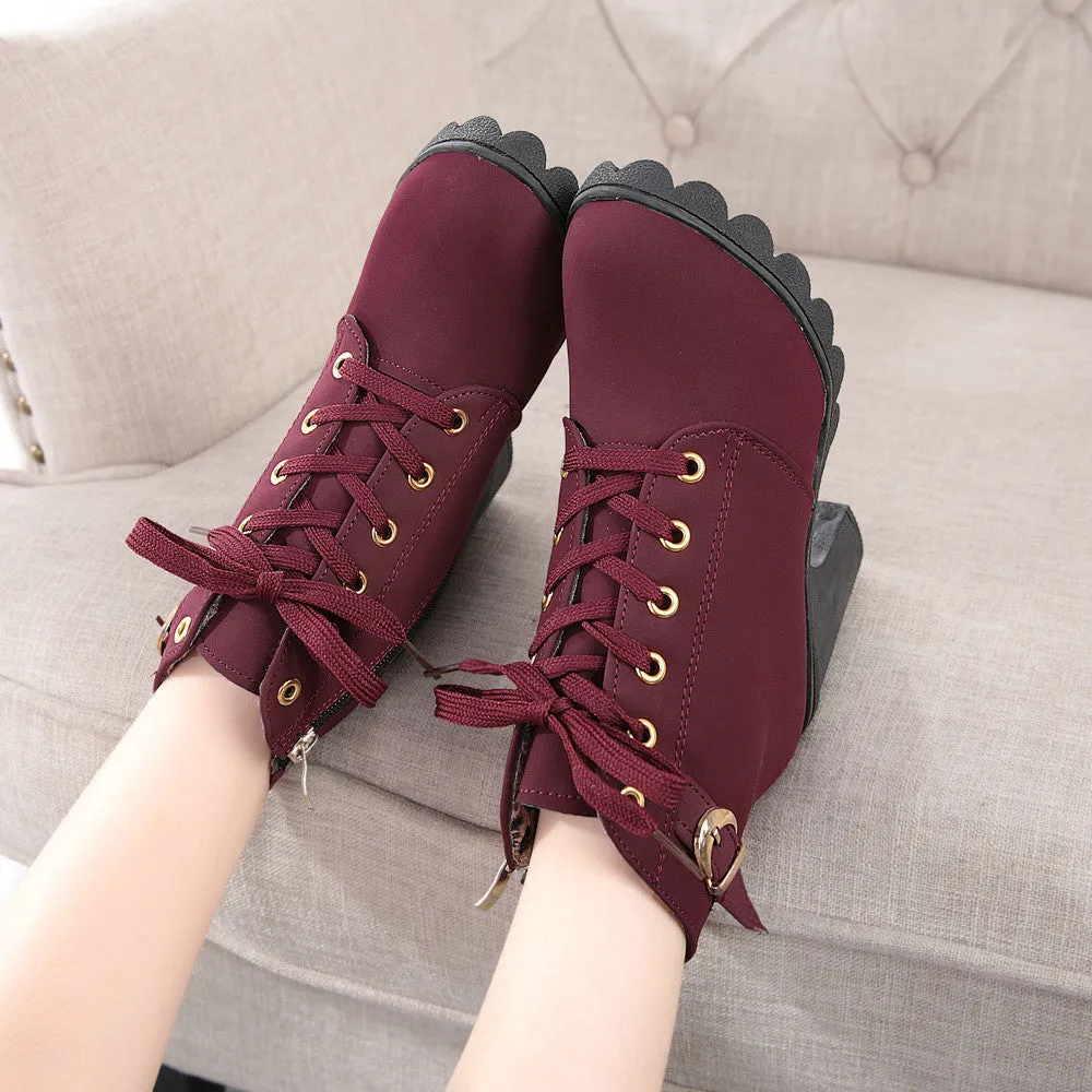 Womens Fashion High Heel Lace Up Ankle Boots