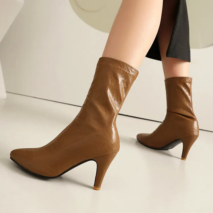 Women's Pointed Toe Spike Heel Mid Calf Boots