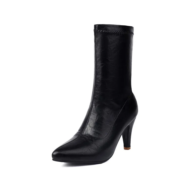 Women's Pointed Toe Spike Heel Mid Calf Boots