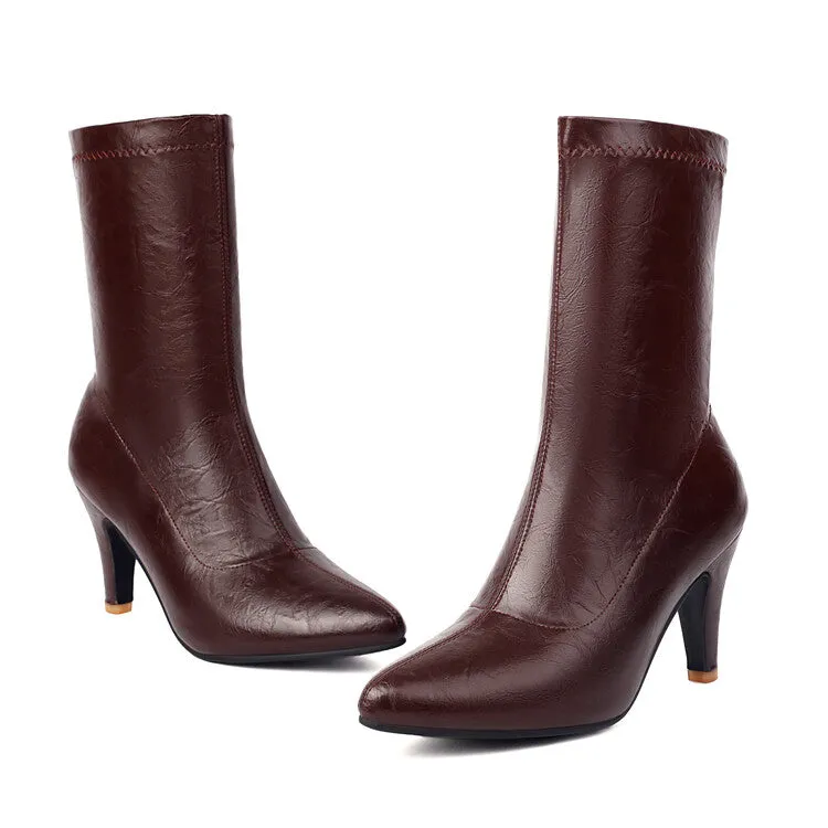 Women's Pointed Toe Spike Heel Mid Calf Boots