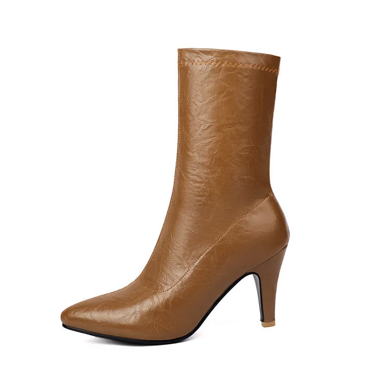 Women's Pointed Toe Spike Heel Mid Calf Boots