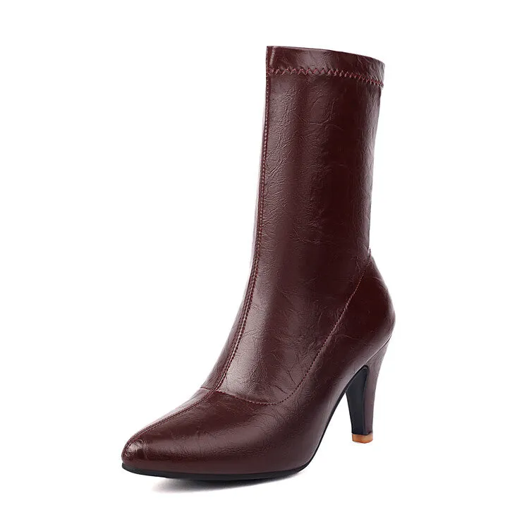 Women's Pointed Toe Spike Heel Mid Calf Boots