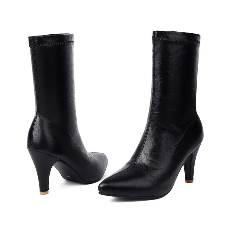Women's Pointed Toe Spike Heel Mid Calf Boots