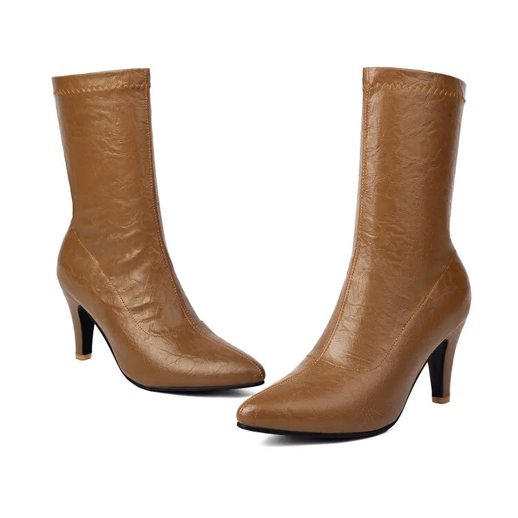 Women's Pointed Toe Spike Heel Mid Calf Boots