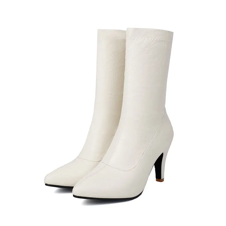 Women's Pointed Toe Spike Heel Mid Calf Boots