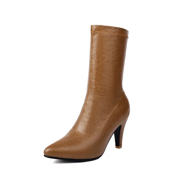 Women's Pointed Toe Spike Heel Mid Calf Boots