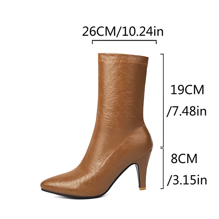 Women's Pointed Toe Spike Heel Mid Calf Boots