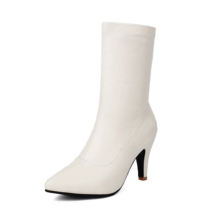 Women's Pointed Toe Spike Heel Mid Calf Boots