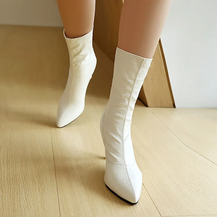 Women's Pointed Toe Spike Heel Mid Calf Boots