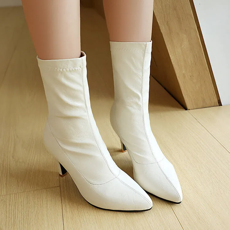 Women's Pointed Toe Spike Heel Mid Calf Boots