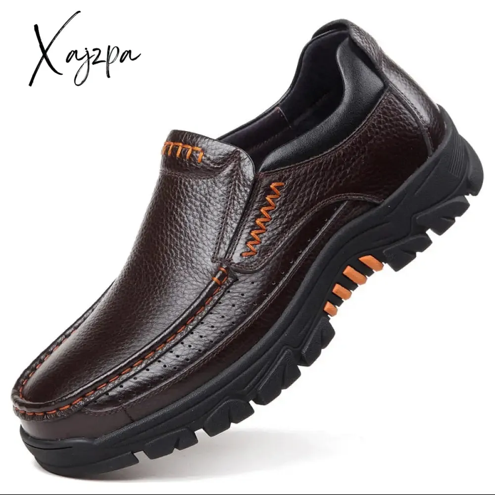 Xajzpa - Genuine Leather Shoes Men Loafers Soft Cow Leather Men Casual Shoes New Male Footwear Black Brown Slip-on A2088