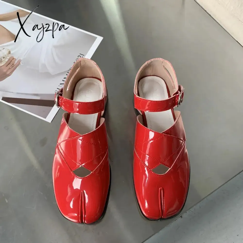 Xajzpa - New Split Toe Flats Women Slip-On Casual Shoes Women Fashion Mary Janes Tabi Shoes Pig Hoof Shoes Woman Loafers chaussure femme