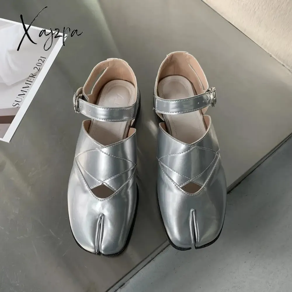 Xajzpa - New Split Toe Flats Women Slip-On Casual Shoes Women Fashion Mary Janes Tabi Shoes Pig Hoof Shoes Woman Loafers chaussure femme