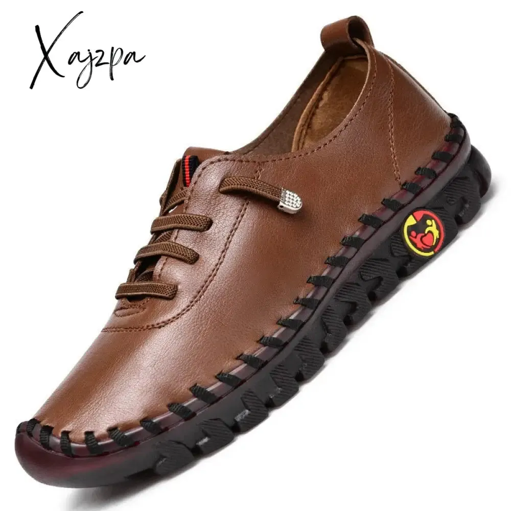 Xajzpa - New Spring Casual Women Shoes Platform Loafers Lace Up Leather Flats Slip-On Mom Shoe Mujer Zapatos Chaussure Femme