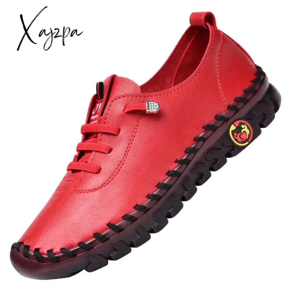 Xajzpa - New Spring Casual Women Shoes Platform Loafers Lace Up Leather Flats Slip-On Mom Shoe Mujer Zapatos Chaussure Femme