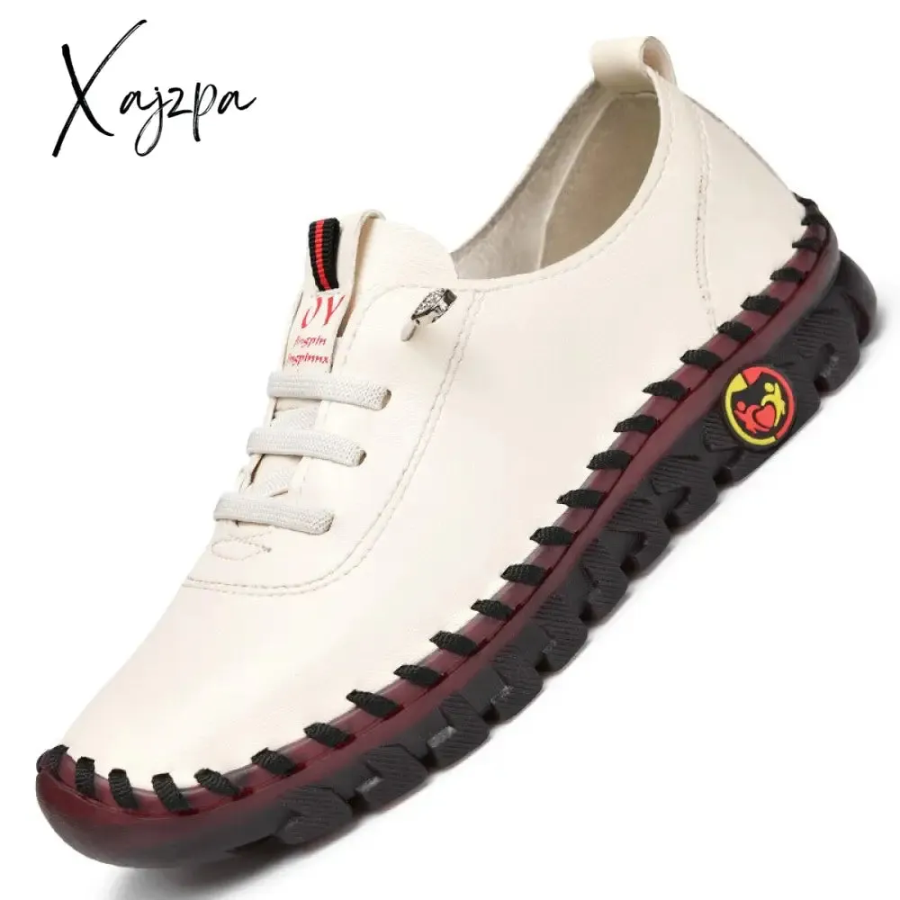 Xajzpa - New Spring Casual Women Shoes Platform Loafers Lace Up Leather Flats Slip-On Mom Shoe Mujer Zapatos Chaussure Femme