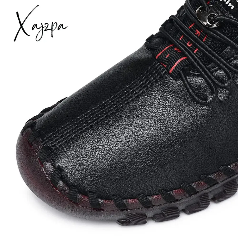 Xajzpa - New Spring Casual Women Shoes Platform Loafers Lace Up Leather Flats Slip-On Mom Shoe Mujer Zapatos Chaussure Femme