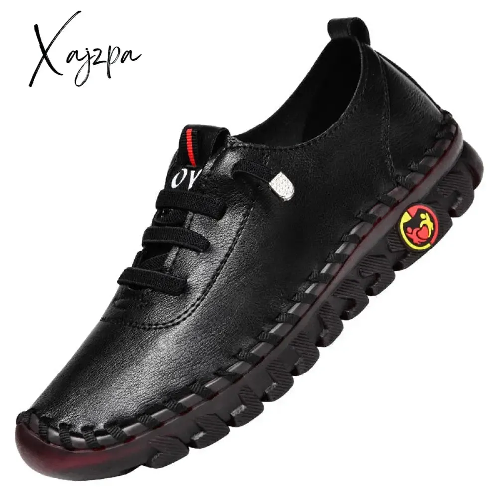 Xajzpa - New Spring Casual Women Shoes Platform Loafers Lace Up Leather Flats Slip-On Mom Shoe Mujer Zapatos Chaussure Femme