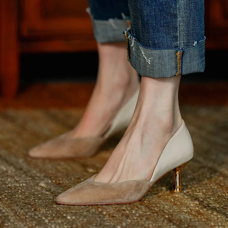 xakxx Woman Pumps Colorblock Stiletto High Heels Women Single Shoes Slip-On Loafers Office Casual Daily Work Shoes Heels