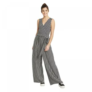 Xhilaration Women's Striped Sleeveless V-Neck Wrap Knit Jumpsuit