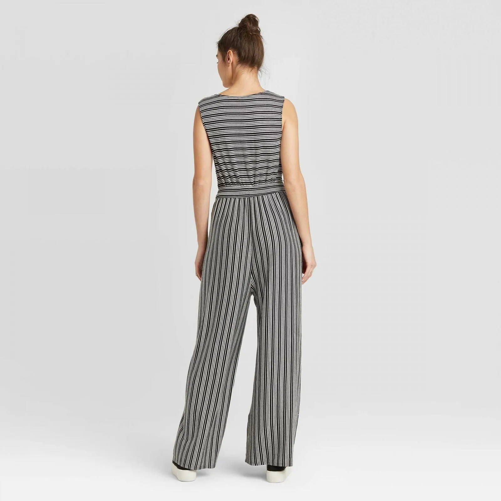 Xhilaration Women's Striped Sleeveless V-Neck Wrap Knit Jumpsuit